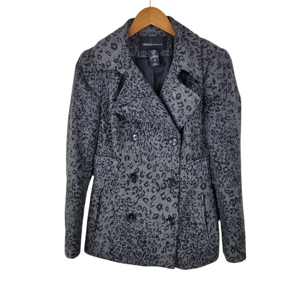 Vintage Y2K Moda Size XS Wool Jacket Coat Peacoat winter Cheetah Leopard Grey - Picture 1 of 7